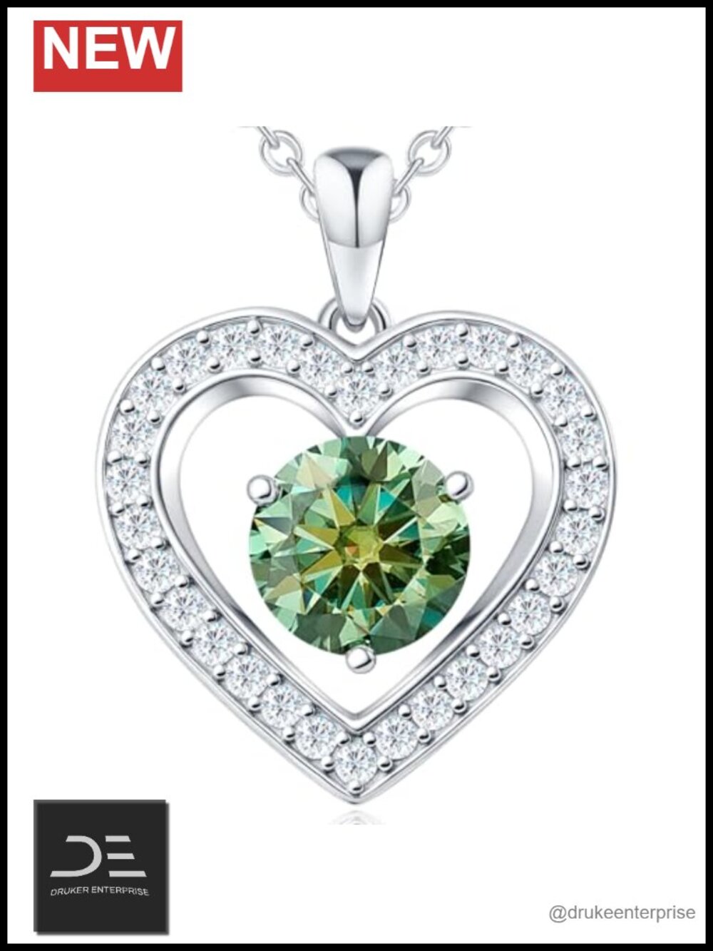 2ct Real Moissanite Heart Pendant Necklace 925 Sterling Silver Cable Chain